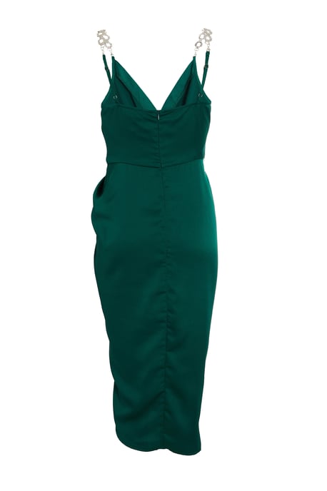 Green Satin Wrap Midi Dress