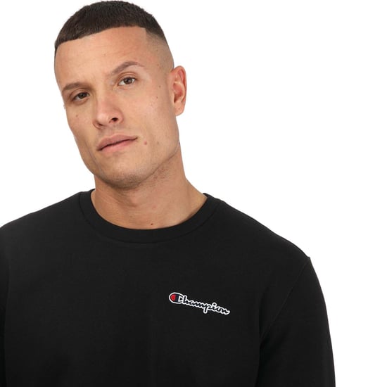 Men's Champion Crew Neck Small Script Logo Sweatshirt in Black