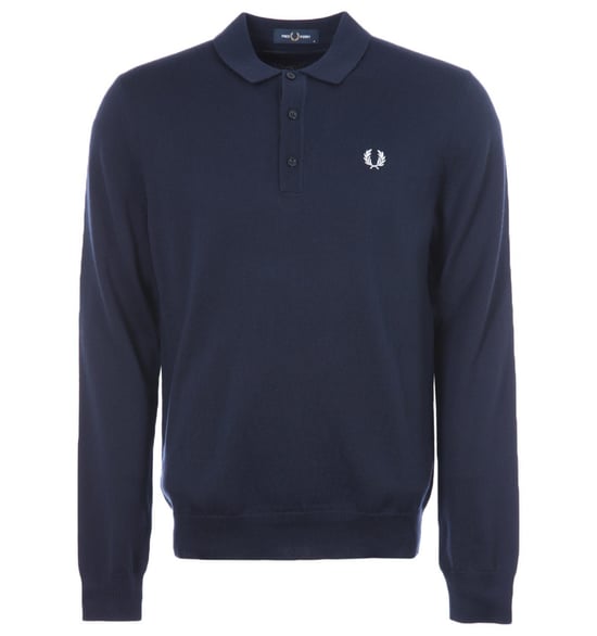 Herrars Fred Perry Klassisk Stickad Långärmad Polotröja i Marinblå - Image 1