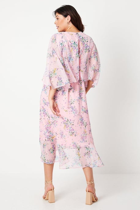 Curve Floral Cape Midaxi Dress