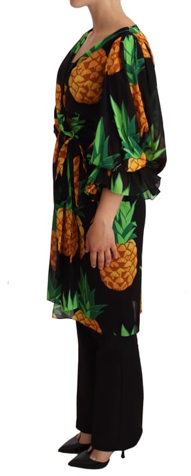 Dolce & Gabbana Kvinnors Svart Ananastryck Wrap Stretch Silke Klänning - Image 2