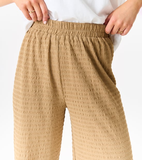 Textured Elastic Waist Pull On Trousers