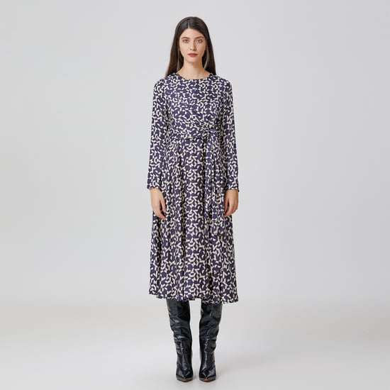 Flared printed satin dress with side knotted panel - Image 3