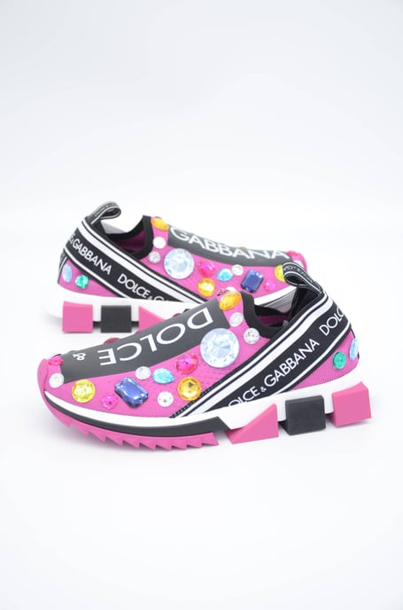 Dolce & Gabbana Roze Zwart Kristal Dames Sneakers Schoenen - Image 1