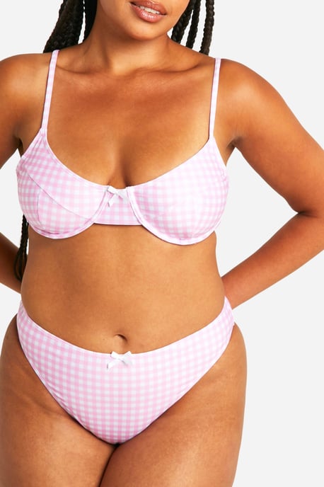 Plus Gingham Print High Waist Bikini Brief
