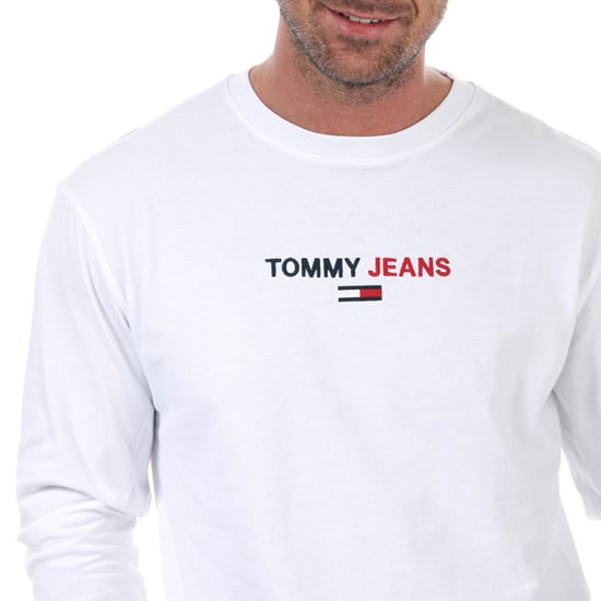 Men's Tommy Hilfiger Contrast Linear Logo Long Sleeve T-Shirt in White