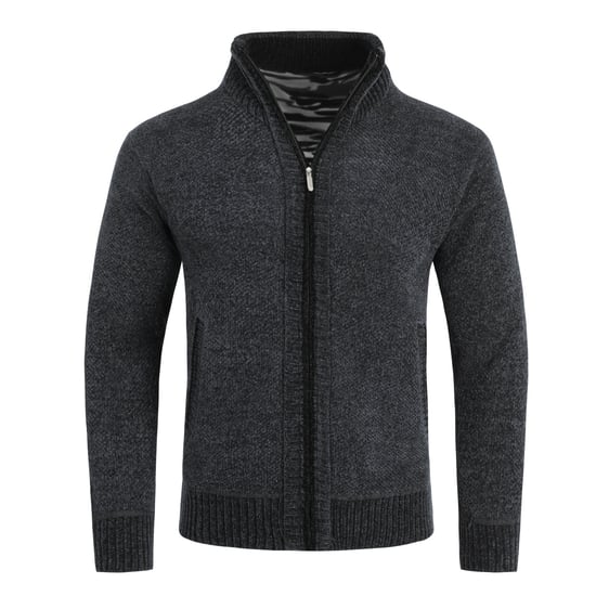 Herrkofta med dragkedja och uppstående krage, fodrad tjock stickad pullover Mörkgrå - Image 1