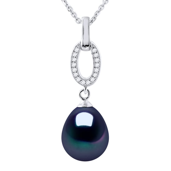 SHUTTLE Necklace Freshwater Pearl Jewelry 9-10mm Black 925