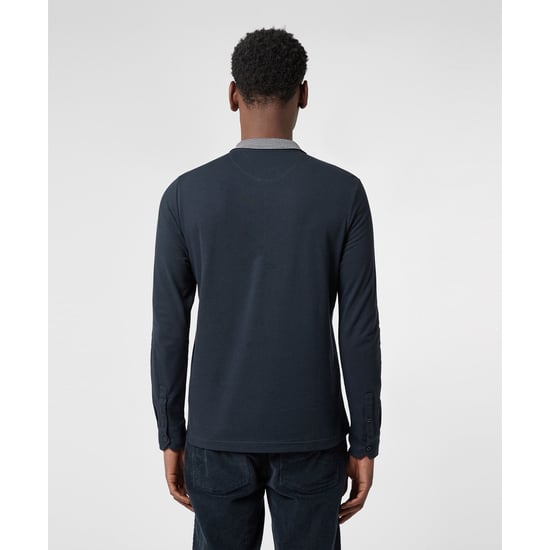 Men's Farah Vancouver Zipped Long Sleeve Polo Shirt in Navy