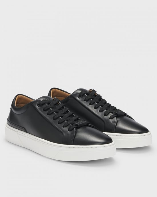BOSS Orange Gary Tenn Mens Leather Low-Top Trainers with Branded Lace Loop NOS - Image 1