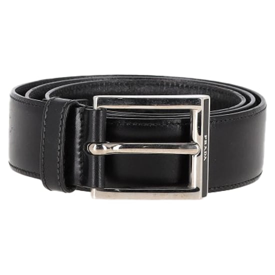 Prada Zwarte Leren Riem met Zilveren Gesp - Image 1