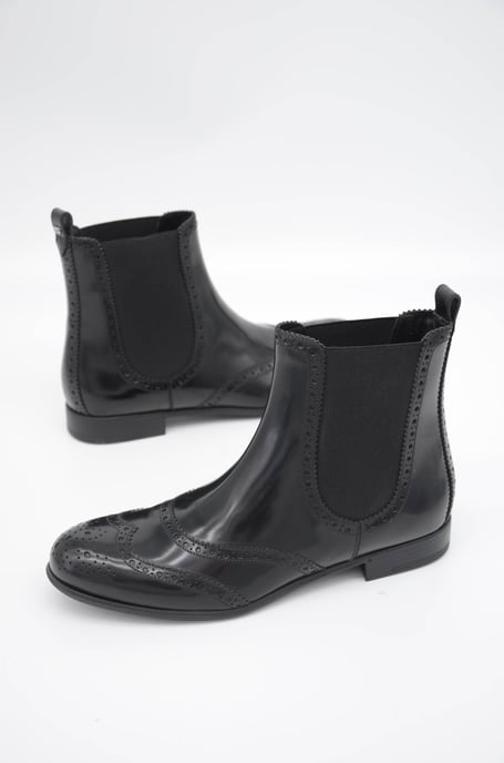 Dolce Gabbana Black Leather Ankle High Flat Boots