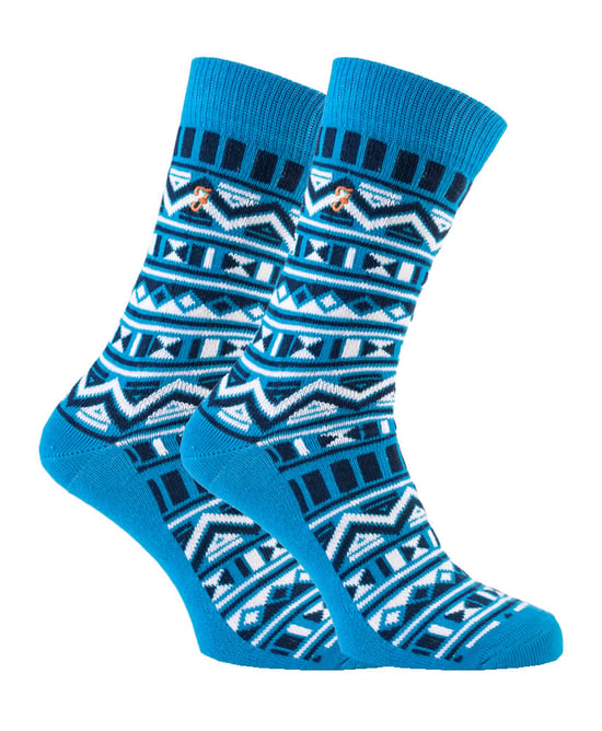 Farah - 2 Pairs Mens Funky Vintage Patterned Colourful Thick Cotton Crew Socks - FVS008COB - Image 1