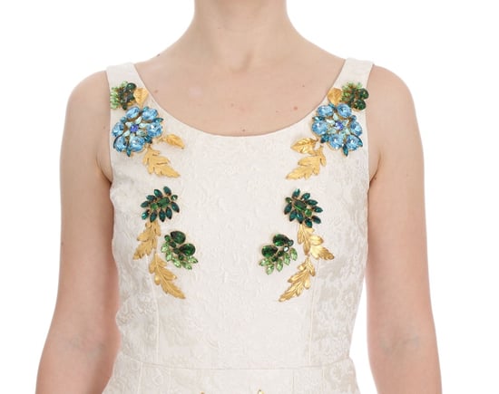 Dolce & Gabbana Dames Witte Brokaat Kristallen Sheath Jurk - Image 5