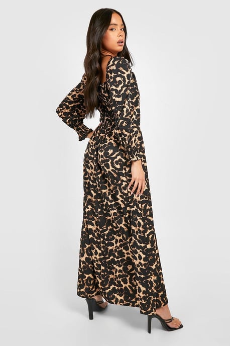 Petite Leopard Shirred Detail Maxi Dress - Image 2