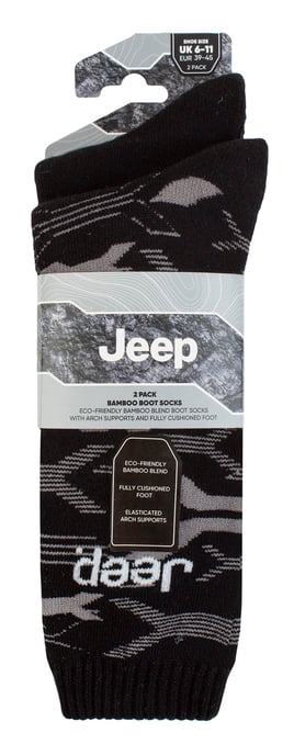 Mens Bamboo Work Boot Socks | Jeep | Soft and Breathable Thick Heavy Duty Cushioned Socks, Knit Ribbed Style Walking Socks - Black / Charcoal - Image 2