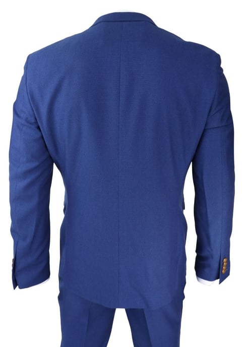 Mens 3 Piece Royal Blue Birdseye Classic Suit - Image 3
