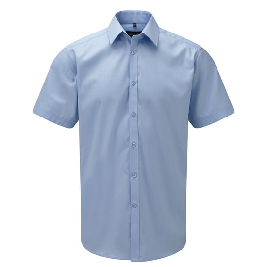 Russell Collection Mens Herringbone Short-Sleeved Shirt (Light Blue) - Image 1