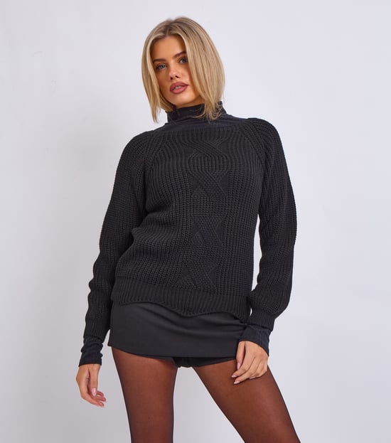Black Crew Neck Rib Knit Oversized Jumper