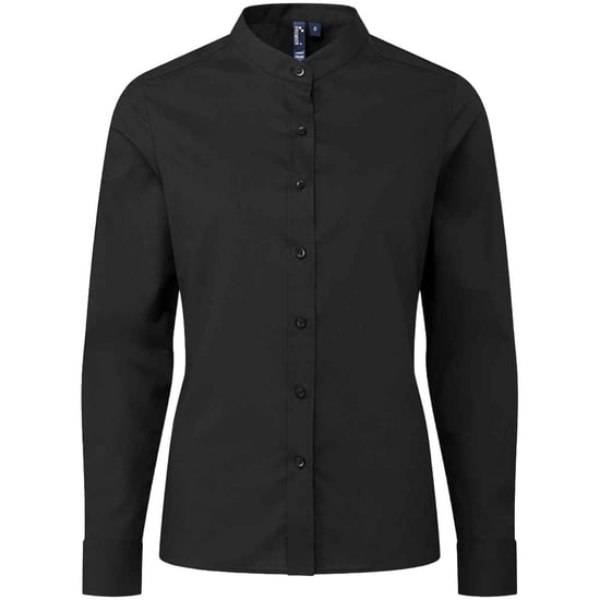 Premier Dames/Dames Formeel overhemd met gebandeerde grootvaderkraag (Zwart) - Image 1