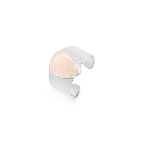 Luxenter sheak ring in metal alloy and rose quartz, rhodium-plated finish