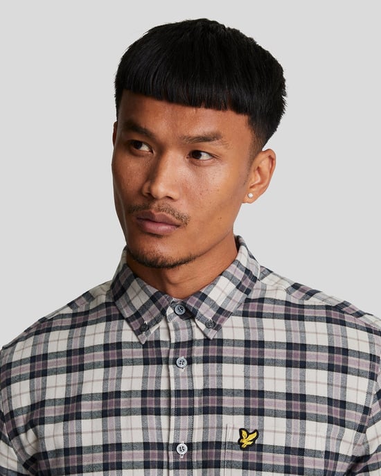 Mens Check Flannel Shirt in Navy - Image 4