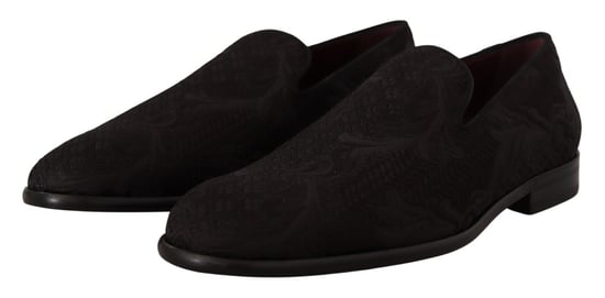 Dolce & Gabbana Black Floral Brocade Slippers Loafers Men's Shoes