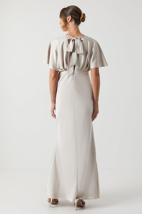 Batwing Sleeve Satin Fishtail Maxi Dress