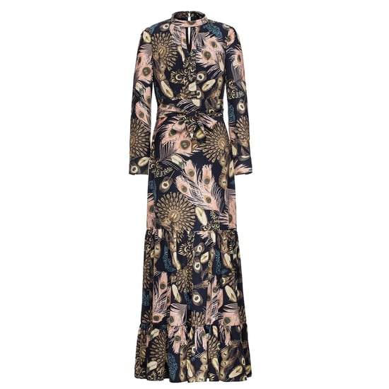 Boheemse stijl lange jurk met ruches en veren print - Image 5