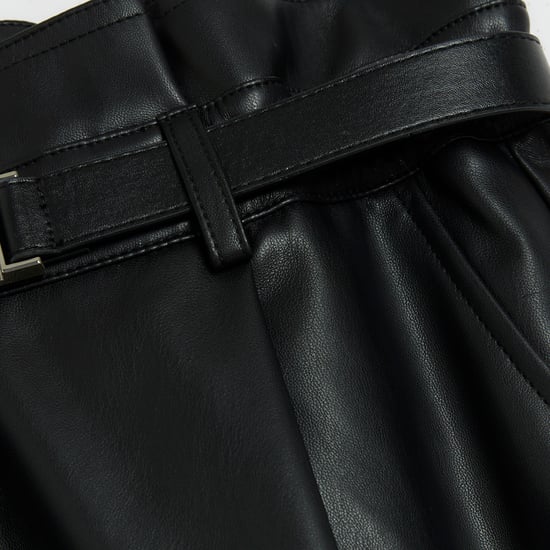 River Island Womens Paperbag Trousers Black Faux Leather