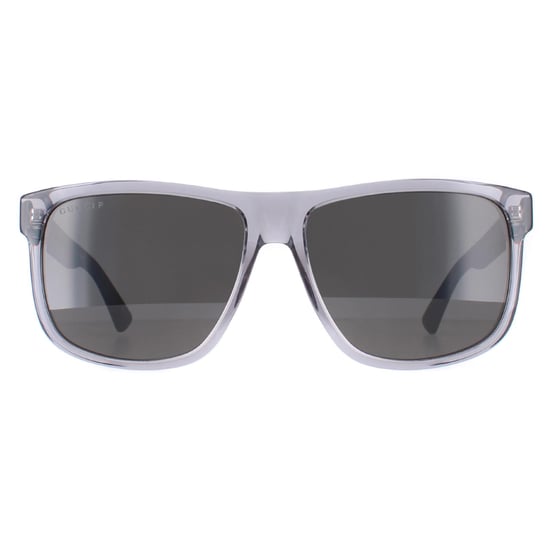 Gucci Rectangle Mens Transparent Grey and Black Grey Polarized GG0010S