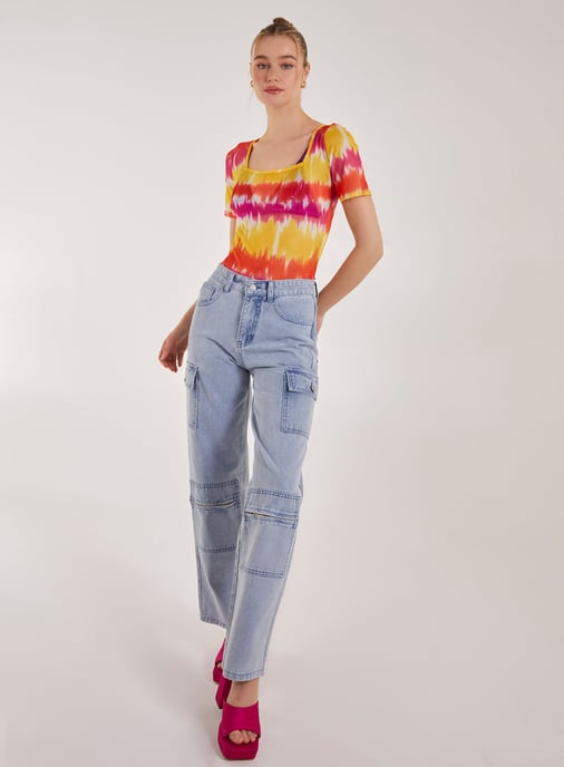 Tie Dye Mesh Square Neck Bodysuit