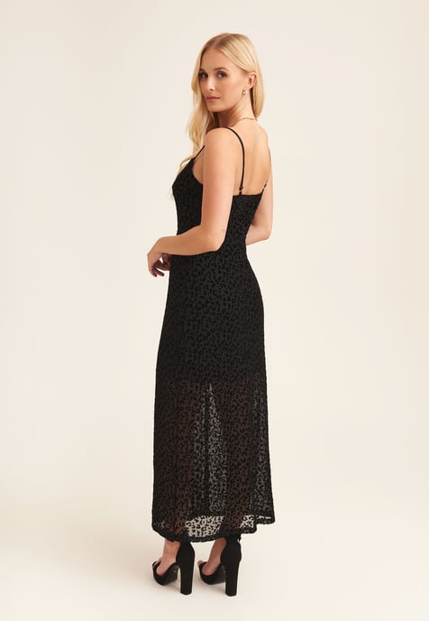 BLACK ANIMAL COWL MIDI DRESS