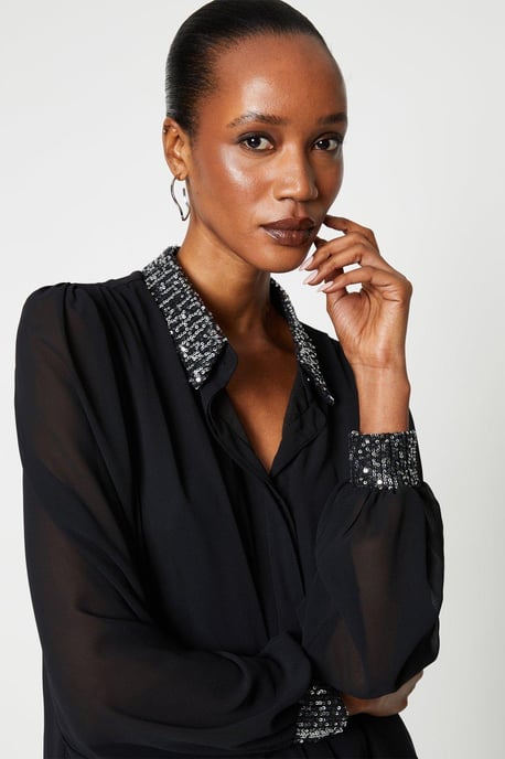 Silver Sequin Collared Shirt - Image 4