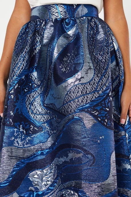 Metallic Jacquard Full Midi Skirt