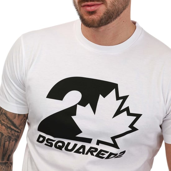 Men'S Dsquared2 Maple Leaf Logo T-Shirt In White - Image 3