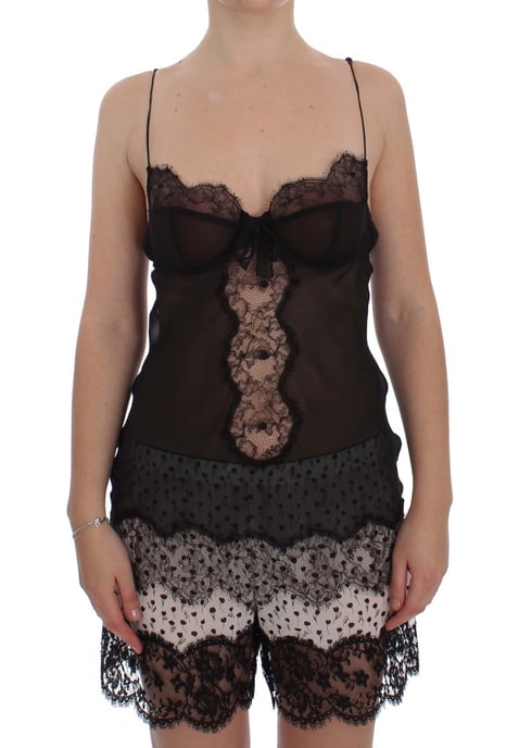 Dolce & Gabbana Vrouwen Zwart Zijde Gebloemd Kanten Lingerie Top - Image 1