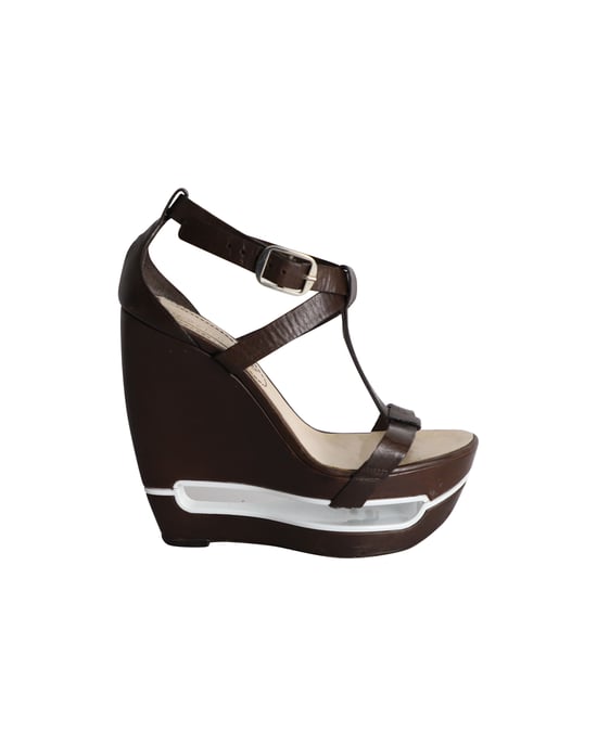 Celine Platform Wedge Sandals in Brown Leather - Image 1