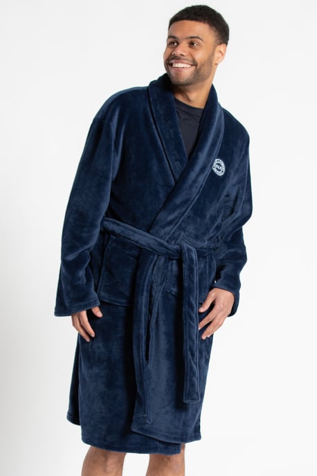 Blue Plush Shawl Collar Dressing Gown
