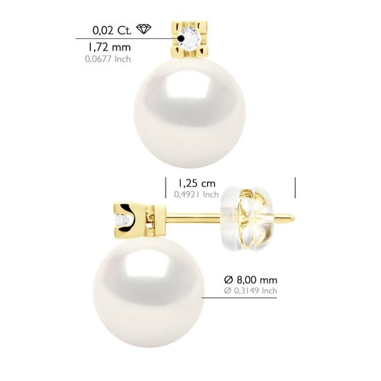 Earrings Prestige -Diamonds 0,04 Cts - Quality HSI - Yellow Gold 375 and Real Cultured Freshwater Pearls Round 8-9 mm