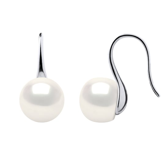 Earrings Hooks Freshwater Pearls 9-10 mm Buttons White 925