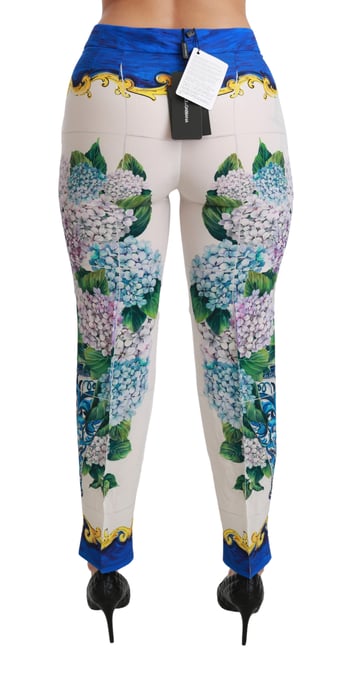 Dolce en Gabbana Witte Hortensia Rechte Midden Taillezijde Zijde Broek - Image 4