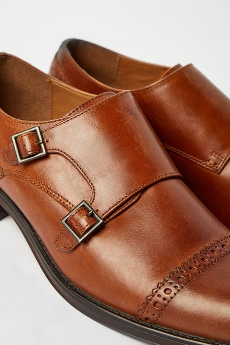 Burton Formal Brown Leather Monk Strap Shoes Mens Standard Width - Image 3
