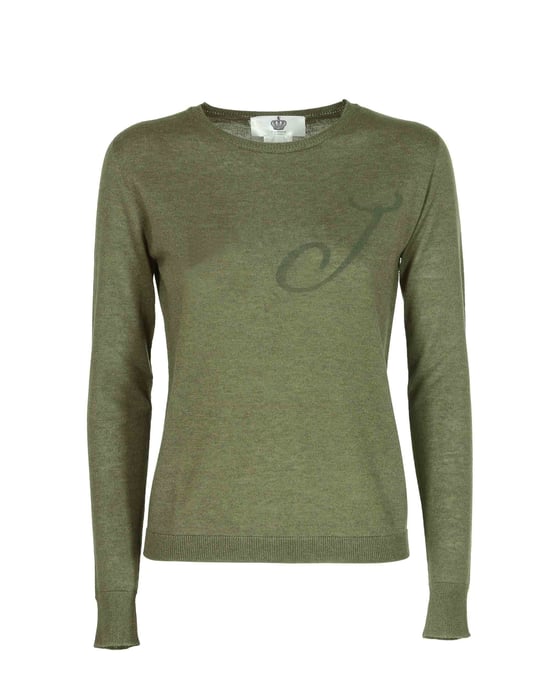 Crown Of Edinburgh Cashmere Long Sleeve Art 004 Green Letter J - Image 2