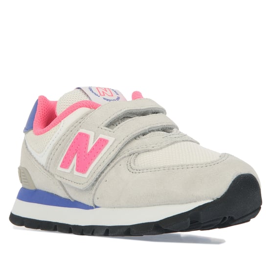 Girl's New Balance 574 Hook and Loop Trainers in Grey pink