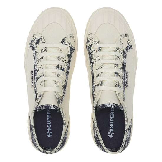 Superga Womens/Ladies 2630 Stripe Sketched Flowers Trainers (Beige Natural/Navy) - Image 4