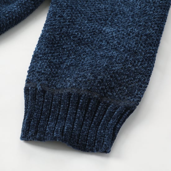 Men's Cardigan with Zip and Stand-Up Collar, Lined Chunky Knit Pullover Navy Blue - Image 4