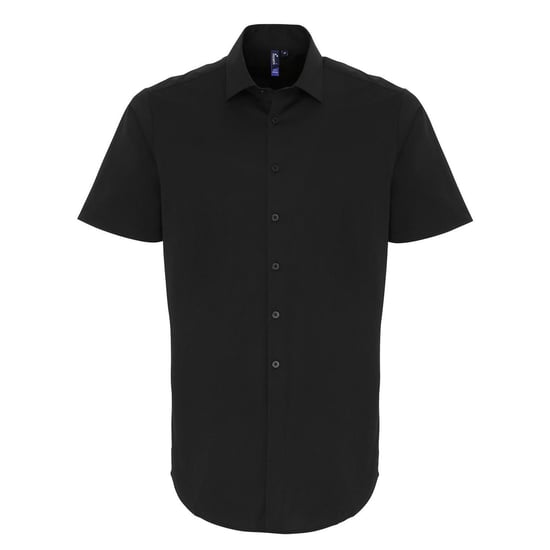 Premier Heren Poplin Stretch Overhemd met Korte Mouwen (Zwart) - Image 1