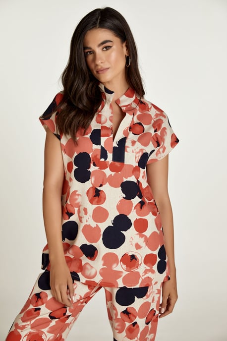 Apricot Print Linen Style Sleeveless Top - Image 1