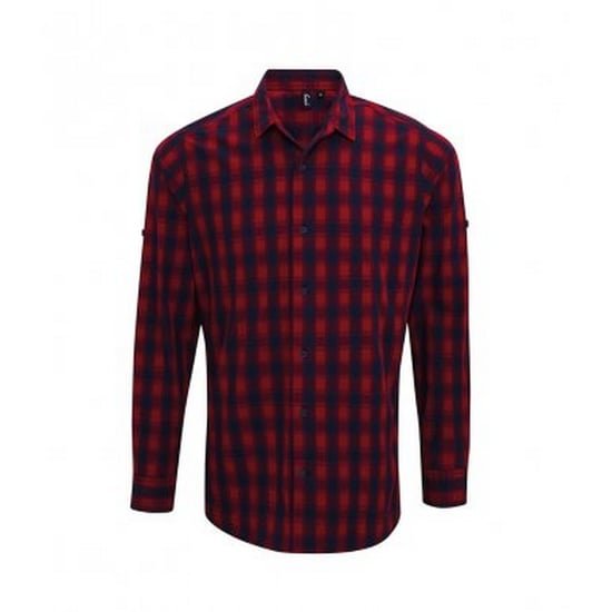 Premier Mens Mulligan Check Long Sleeve Shirt (Red/Navy) - Image 1